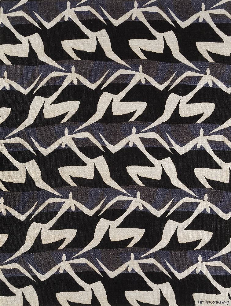 Louis le Brocquy HRHA (1914-2012), 'Flight' hand printed linen in colours, circa 1954, Signed fabric - Image 2 of 2