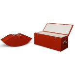 Designer Unknown, Red lacquered lips together with custom case, circa 2000, Lacquered wood, steel,