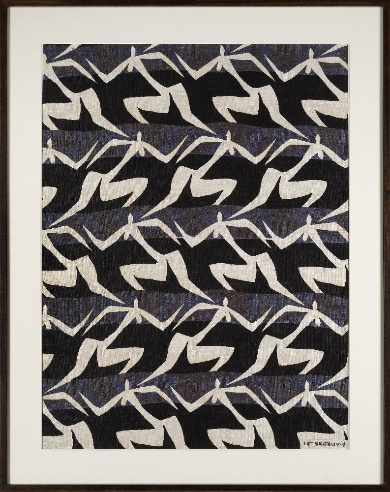 Louis le Brocquy HRHA (1914-2012), 'Flight' hand printed linen in colours, circa 1954, Signed fabric