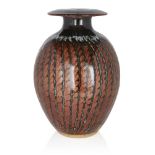 David Lloyd Jones (1928-1994), Large disc rim vase, circa 1970s/80s, Stoneware, tenmoku glaze with