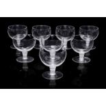 Rene Lalique (1860-1945), Eight 'Bambou' drinking glasses, designed 1930, Clear glass, Underside