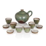 Otto Lindig (1895-1966), Teapot and six cups with four small dishes, circa 1940, Glazed earthenware,