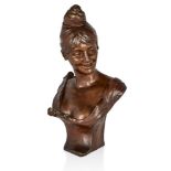 George van der Straeten (1856-1941), Bust of an Art Nouveau maiden, circa 1900, Bronze, Reverse