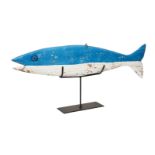Sam Taplin, British d.2012 - Blue Fish; painted wood, resin and metal ring, on metal base, signed