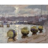 Benjamin Hope, British b.1976 - Harbour scene; oil on board, signed with initials lower right '