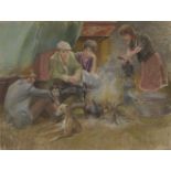 Neil Forster, British 1940-2016 - Gypsy group with greyhounds; pastel on paper, signed lower