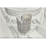 Piers Gough CBE RA, British, b.1946 - Tribal Towers, 2012; pencil on paper mounted on aluminium,