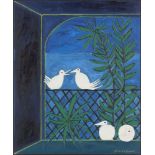 John D. Edwards, British b.1952 - Picasso's Pigeons (White Doves), 1992; oil on board, signed