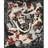 Millie Frood, Scottish 1900-1988 - Black red & white abstract; oil, household paint and assemblage