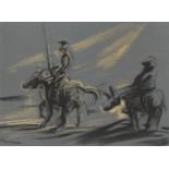 Peter Howson OBE, Scottish b.1958 - Study for Don Quixote and Sancho Panza, 2004; pastel on paper,