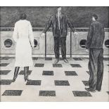 Rod Judkins, British b.1956 - Laundrette; pencil on paper, signed upper right 'R Judkins', 36.3 x