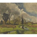 Rowland Suddaby, British 1912-1972 - Landscape with river; oil on panel, 30 x 35.7 cm (ARR)