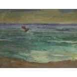 Victor Georg Kuhnel, Danish 1889-1971 - Seascape with sailboat in the waves, 1937; oil on canvas,