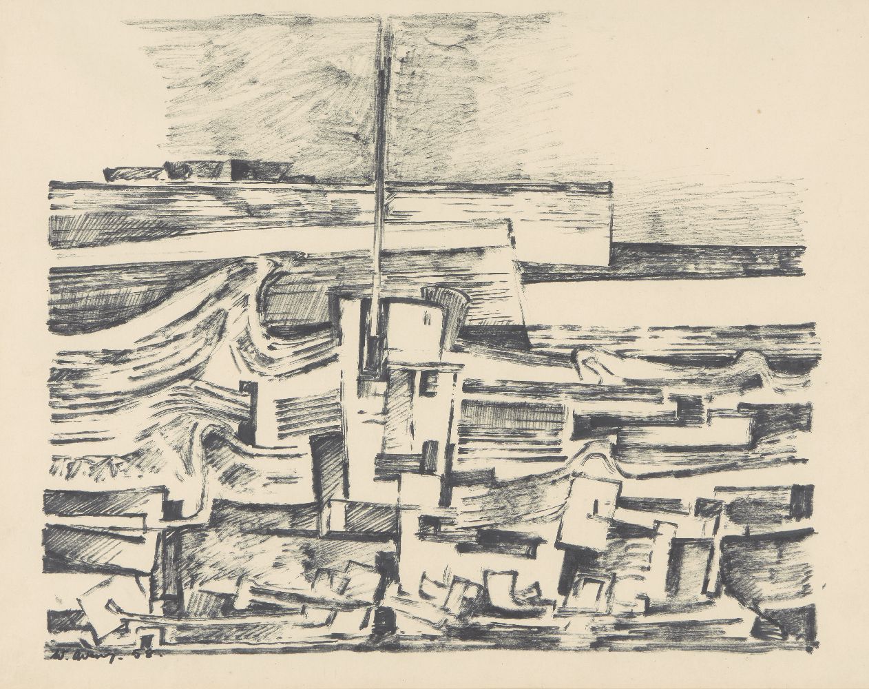 Wilfred Avery, British 1926-2016 - Coastscape No.4, 1958; ink on paper, signed and dated lower