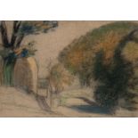 Sir William Rothenstein, British 1872-1945 - Country Lane; pencil and pastel on paper, 21 x 30 cm