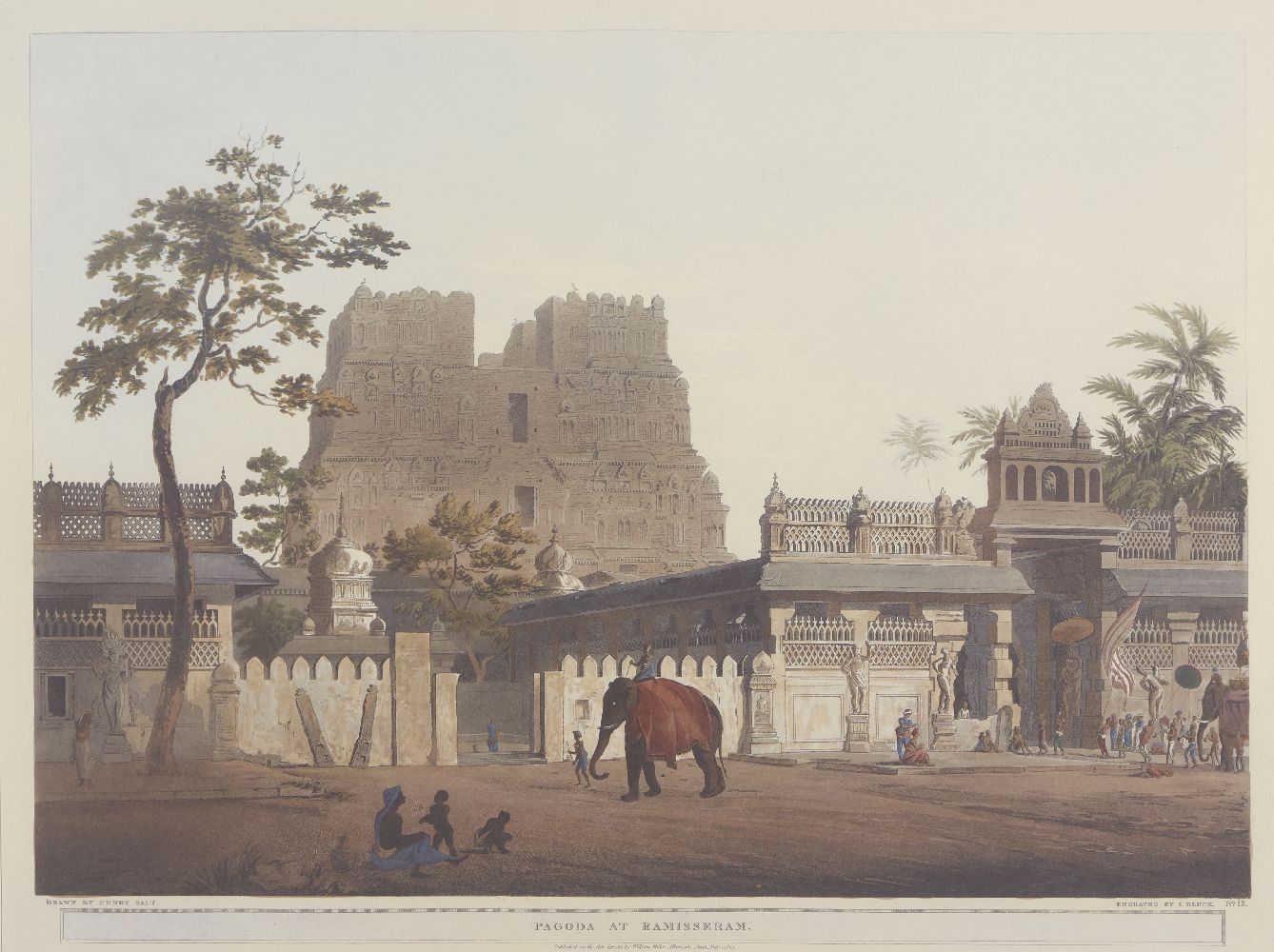 Henry Salt (British, 1780 - 1827), "Pagoda at Ramisseram", engraving with aquatint on paper,