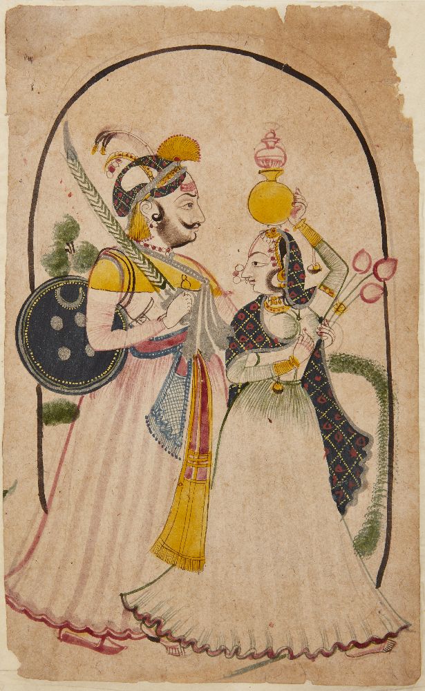 A romantic encounter, Jodhpur, early 19th century, watercolour and ink on paper, depicting a