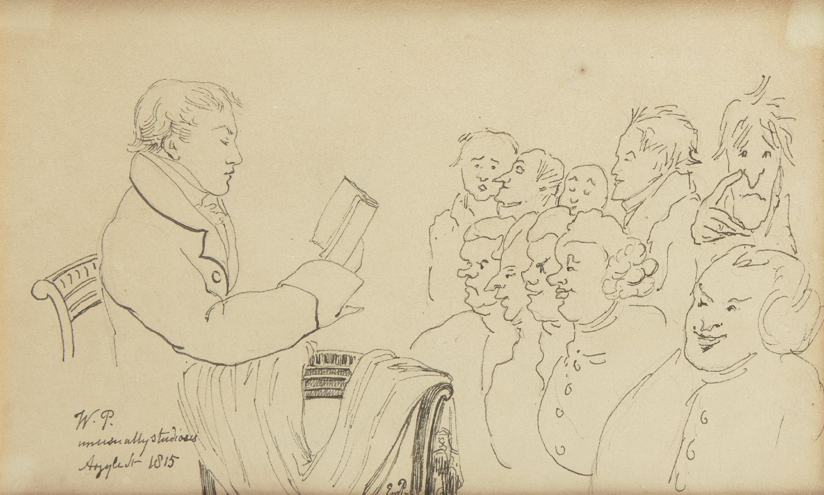 Emily Rebecca Prinsep (1798-1860), William Prinsep and his teachers, 1815, pen, ink and pencil,