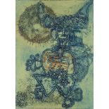 Mumtaz J. A. Khan (Indian, b. 1947), Tribal-God, Intaglio print in colours, Signed, dated, titled