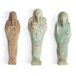 Three Egyptian glazed faience shabtis Late Dynastic Period, circa 664-332 B.C. Each of typical