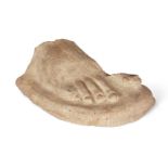 An Etruscan terracotta right foot, Circa 3rd-2nd Century B.C. Either votive or from statue, with