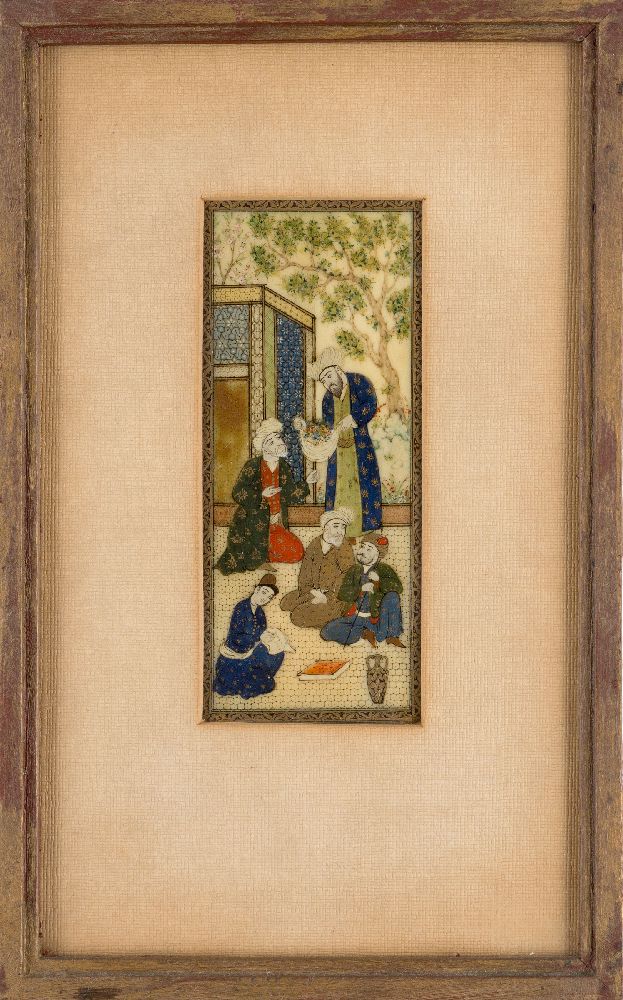 Haj Al Mulk Mussavir (Iranian 1890-1968), a miniature on ivory of a flower seller, gouache on - Image 2 of 2