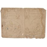Three Pahari drawings, North India, 18th-20th century, ink on paper, the first divided in four