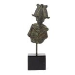 An Egyptian bronze fragmentary figure of Osiris Late Period, circa 664-525 B.C Wearing an atef