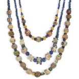 Two mostly Roman mosaic glass bead necklaces and an eye bead necklace 1st Century B.C.-A.D. and