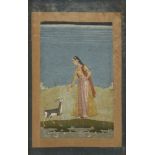 A maiden and a gazelle near a stream, Hyderabad, Deccan, circa 1790, opaque pigments on paper