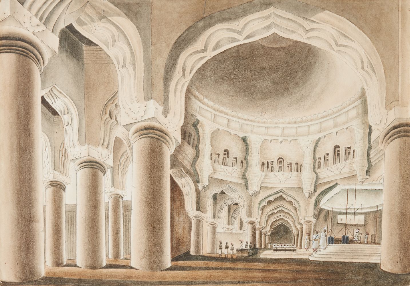 The interior of the palace at Madura, with the District Collector conducting business, Company