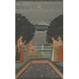 Ladies by the light of the moon, Awadh, North India, late 18th century, gouache on paper heighted