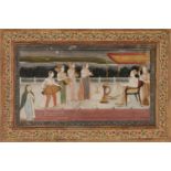 A ruler entertained on a terrace by musicians, Lucknow, North India, circa 1800, gouache on paper