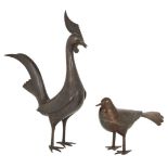 A Qajar steel cockerel and a dove, Persia, 19th century, both naturalistically modeled in the round,