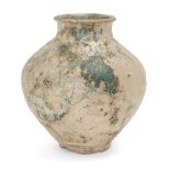 A turquoise glazed pottery vase, Iran, 14th century, of baluster form, with short foot and high