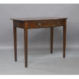 A Regency bow front side table, single drawer, raised on square tapered legs, 74cm high, 91cm