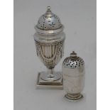 A Victorian silver pepper, London, 1898, Hawksworth, Eyre & Co Ltd, of urn form with pierced domed