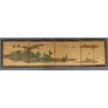 A Japanese table-top painted paper eight-panel screen, Meiji Period, decorated with cranes in a