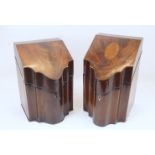 Two George III mahogany knife boxes, late 18th century, one with marquetry paterae to sloping lid,