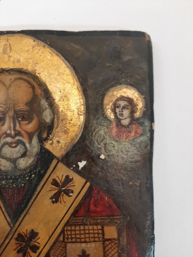 Two Russian icons, early 20th century, one depicting Christ ascended in clouds with a host of - Image 8 of 10