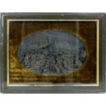 Three framed copper roundels, late 19th / early 20th century, comprising: the Nativity, 20cm high,