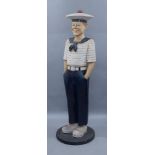 A life size fibreglass model of a sailor, 20th century, raised on black painted base, 168cm high