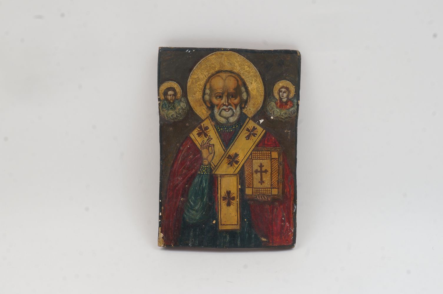Two Russian icons, early 20th century, one depicting Christ ascended in clouds with a host of - Image 7 of 10