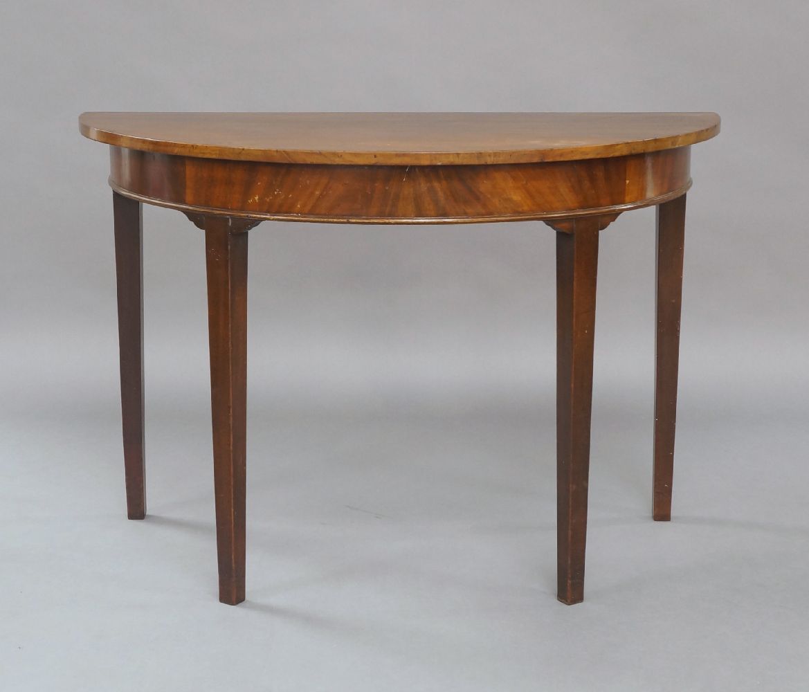 A Regency mahogany fold over tea table, the rectangular top with rounded edges, above trapezium - Image 3 of 3