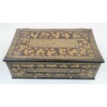 An English Chinoiserie ebonised wood jewellery box, 19th century, decorated to the whole with gilt
