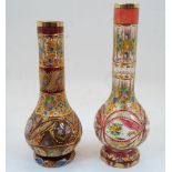 Two Bohemian clear and ruby glass bottle vases, 19th century, each with gilded rims, the bodies