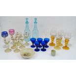 A collection of various drinking glasses and table wares, 20th century, to include: a set of four