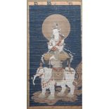 19th century Japanese School, ink and colour on silk, hanging scroll, Guanyin on an elephant, 58cm x