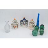 A mixed group of ceramic and glass wares, 19th century and later, to include: four Victorian green