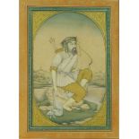 A group of Persian and Safavid style gouache miniatures, 20th century, to include: a portrait of a